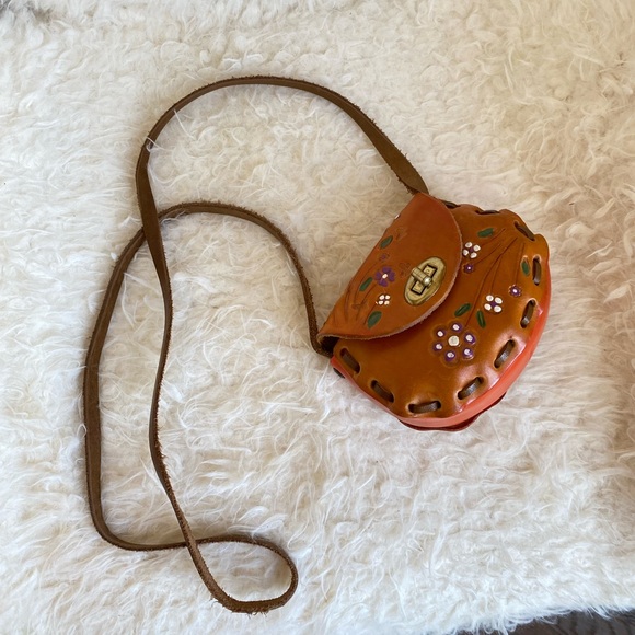 🥑100% LEATHER HANDMADE MINI BAG Mexico in orange/brown - Picture 4 of 13